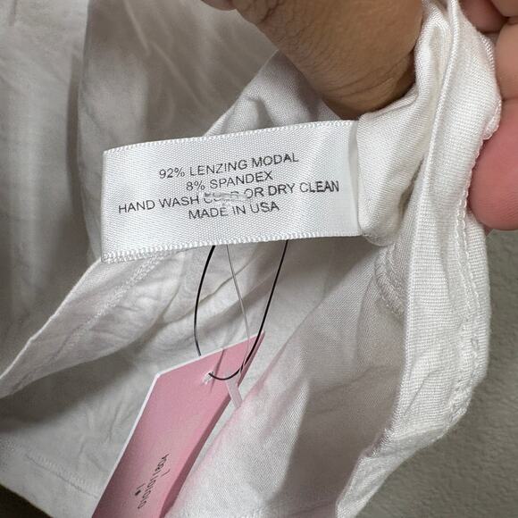 Les Femmes Velours Large Crew Neck Ringer Tee Top White Lenzing Modal Stretch - Picture 5 of 8